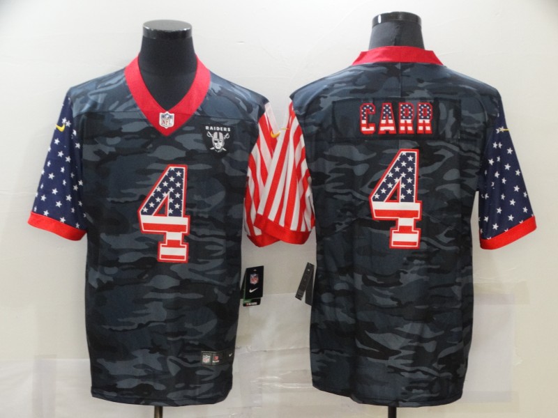 Men's Las Vegas Raiders #4 Derek Carr 2020 Camo USA Flag Limited Stitched NFL Jersey